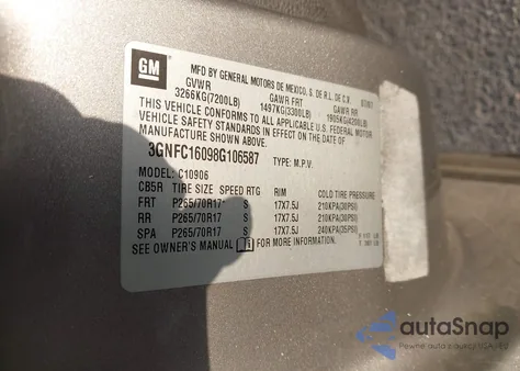 2008 Chevrolet Suburban 1500 Lt из США, поврежденный, VIN 3GNFC16098G106587